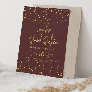Glam Gold Imitats Foil Dots Sweet 16 Party Burgund Einladung