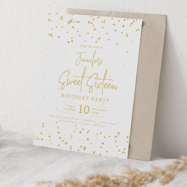 Glam Gold Imitats Foil Dots Sweet 16 Party Einladung (Glam Gold Faux Foil Dots Sweet 16 Party Invitation)