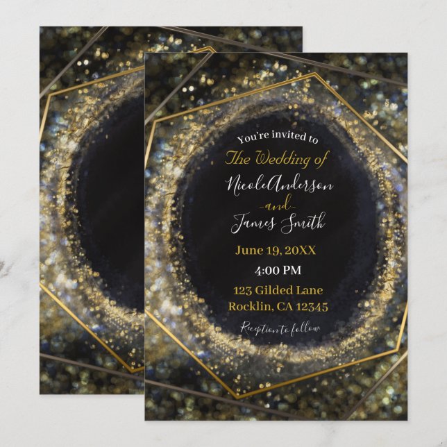 Glam Gold Iridescent Modern Abstrakt Glam Wedding Einladung (Vorne/Hinten)