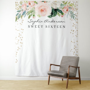Glam Gold Konfetti Sweet 16 Geburtstagsrückwand Wandteppich
