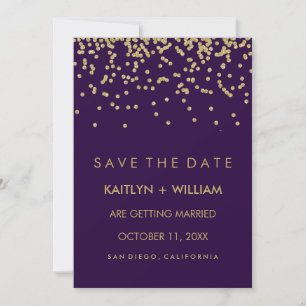 Glam Gold Konfetti und Deep Purple Save-the-Date Save The Date