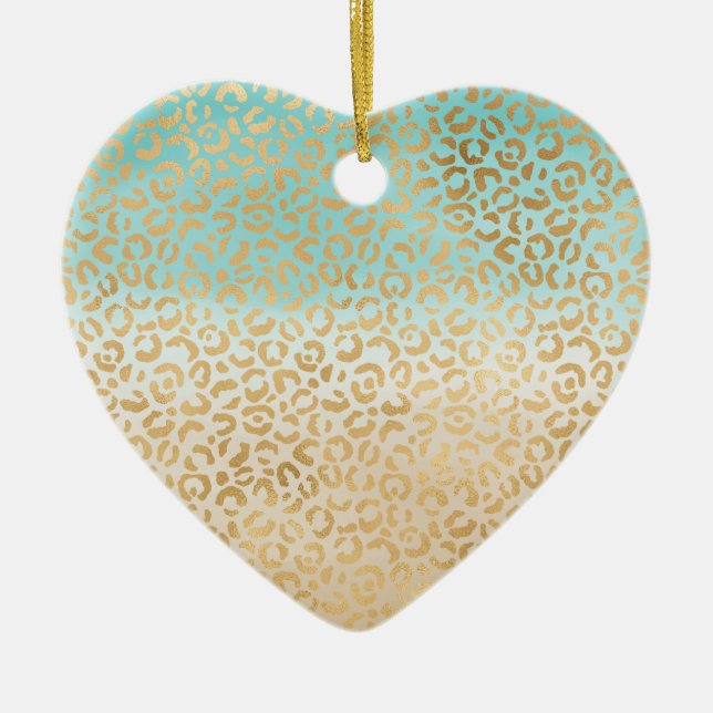 Glam Gold Leopard Print Aqua Ombre Aqua Keramik Ornament (Vorne)