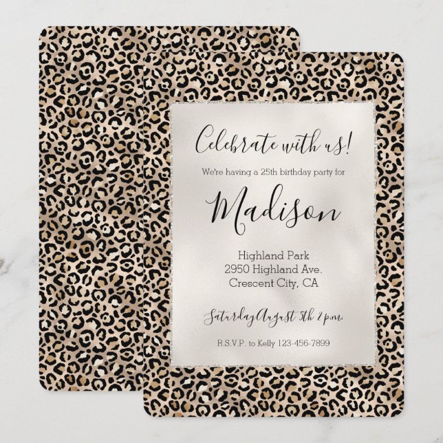 Glam Gold Leopard Print Einladung (Vorne/Hinten)