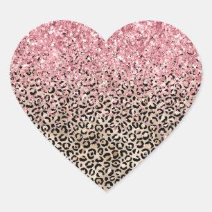 Glam Gold Leopard Print Glitzy Pink Glitzer Herz-Aufkleber