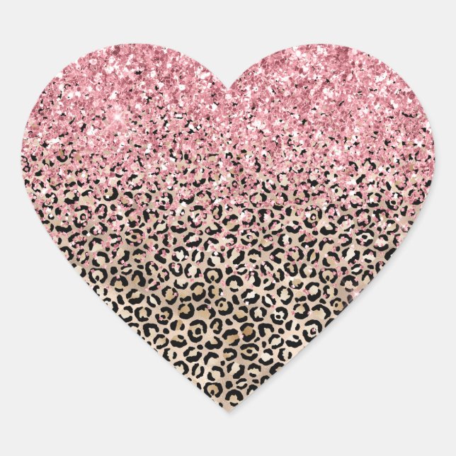Glam Gold Leopard Print Glitzy Pink Glitzer Herz-Aufkleber (Vorderseite)