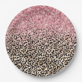 Glam Gold Leopard Print Glitzy Pink Glitzer Pappteller