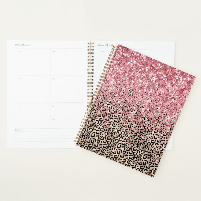 Glam Gold Leopard Print Glitzy Pink Glitzer Planer (Anzeige)