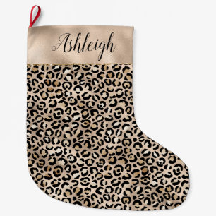 Glam Gold Leopard Print Großer Weihnachtsstrumpf