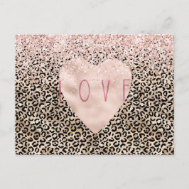 Glam Gold Leopard Print Pink Glitzer Liebe Herz Postkarte