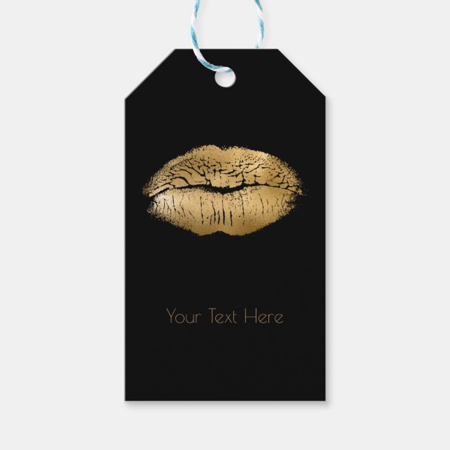 Glam Gold Lips Kiss Black Makeup Personalisiert Geschenkanhänger (Vorderseite)