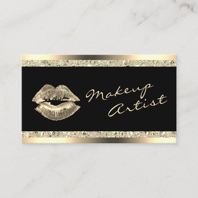 Glam Gold Lips Makeup Artist Glitzer Business Card Visitenkarte (Vorderseite)