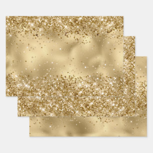 Glam Gold Luxe Glitzy Sparkle Glitzer     Geschenkpapier Set