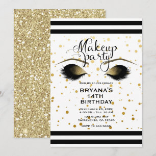 Glam Gold Make-up Wimpern Beauty Dots Party Einladung