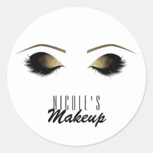 Glam Gold Make-up Wimpern Personalisiert Maßanfert Runder Aufkleber