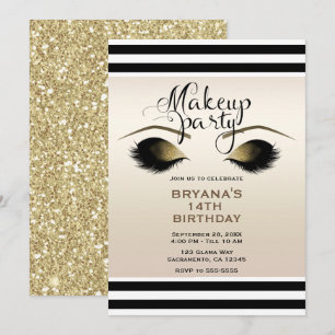 Glam Gold Makeup Eyelashes Beauty Custom Party Einladung