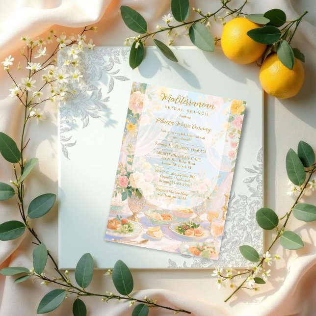 Glam Gold Mediterranean Bridal Brunch Vintage Einladung (Glam Gold Mediterranean Bridal Brunch Vintage Illustration Invitation Cards.)