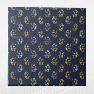 Glam Gold Mermaid Navy Blue Fliese