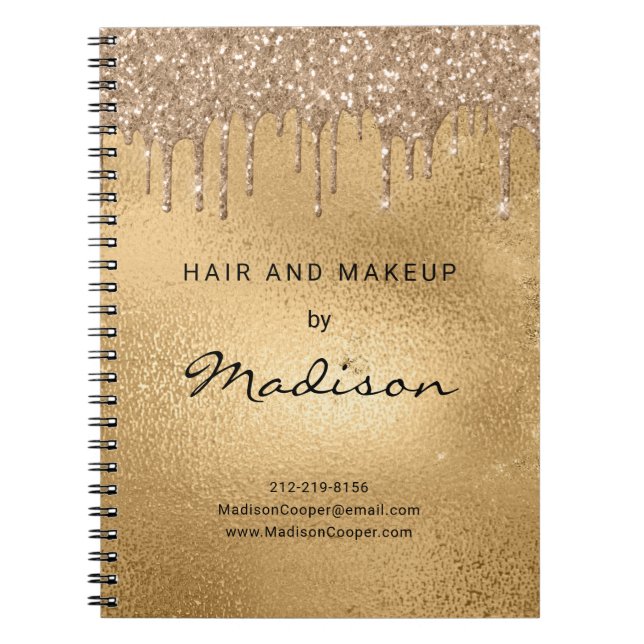 Glam Gold Metal Glitter Drip Hair And Makeup Noteb Notizblock (Vorderseite)