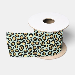 Glam Gold Minze Green Leopard Print Satinband