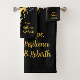 Glam Gold Phoenix Silver Glitzer Monogram Black Badhandtuch Set
