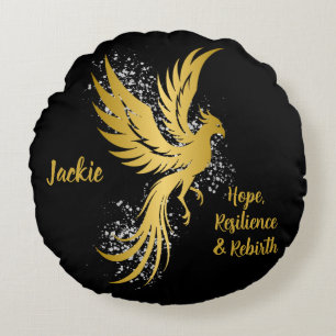 Glam Gold Phoenix Silver Glitzer Monogram Black Rundes Kissen