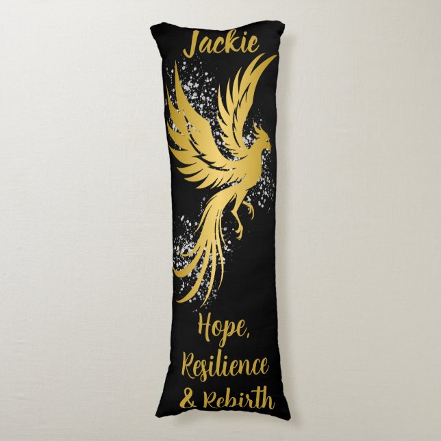 Glam Gold Phoenix Silver Glitzer Monogram Black | Seitenschläferkissen (Vorderseite Vertikal)