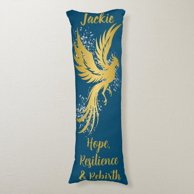 Glam Gold Phoenix Silver Glitzer Monogram Blue | Seitenschläferkissen (Vorderseite Vertikal)