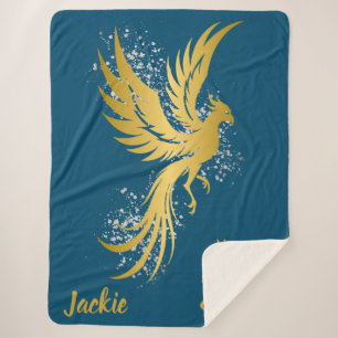 Glam Gold Phoenix Silver Glitzer Monogram Blue Sherpadecke