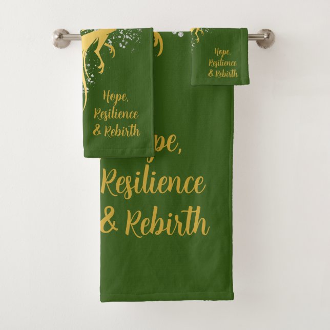 Glam Gold Phoenix Silver Glitzer Monogram Green | Badhandtuch Set (Insitu)