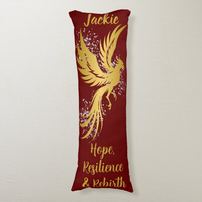 Glam Gold Phoenix Silver Glitzer Monogram Maroon | Seitenschläferkissen (Vorderseite Vertikal)