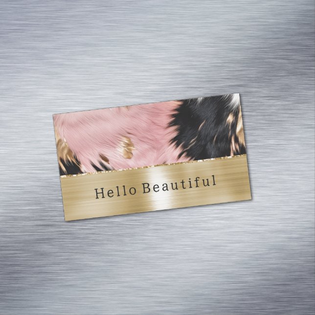 Glam Gold Pink Black Cowhide Magnetische Visitenkarte (Beispiel)