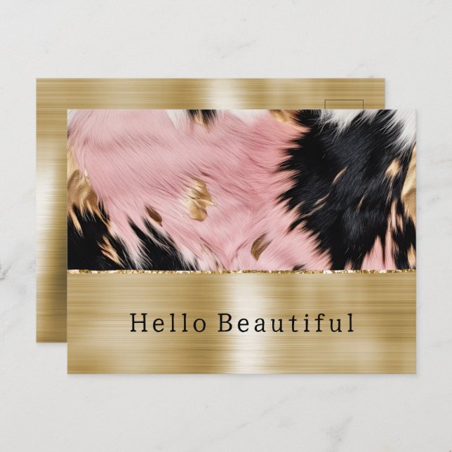 Glam Gold Pink Black Cowhide Postkarte (Vorne/Hinten)