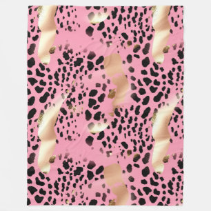 Glam Gold Pink Black Leopard Print Fleecedecke