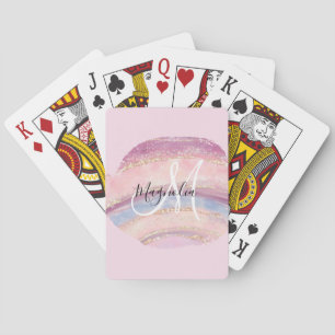 Glam Gold Pink Blau Edelstein Pinselstrich Monogra Spielkarten
