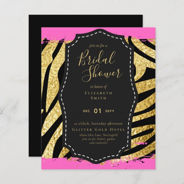 Glam Gold Pink Brautparty laden Tier ein (Vorne/Hinten)