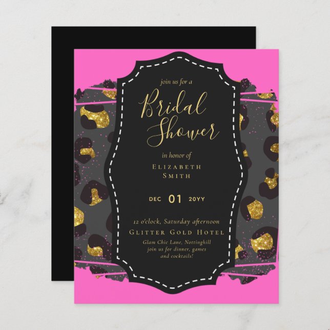 Glam Gold Pink Brautparty laden Tier ein (Vorne/Hinten)