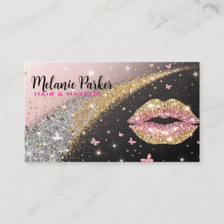 Glam Gold & Pink Glitter Lips Visitenkarte