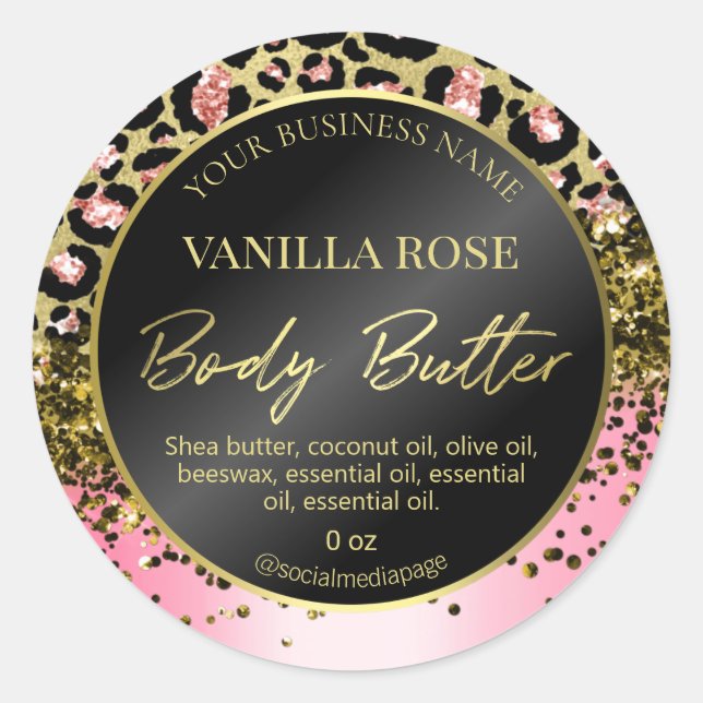 Glam Gold Pink Leopard Print Body Butter Labels Runder Aufkleber (Vorderseite)