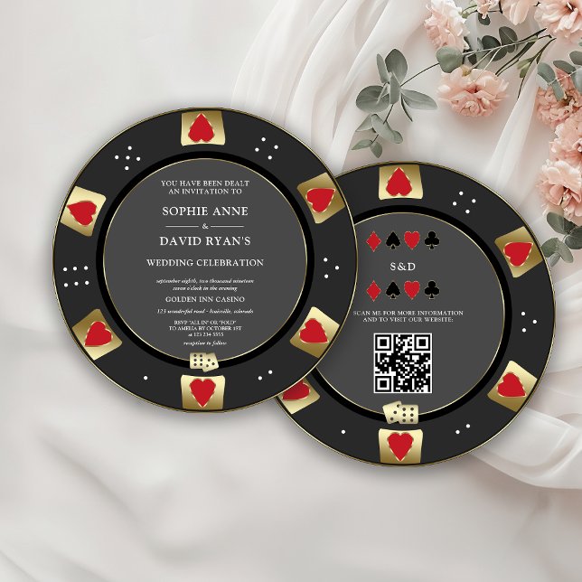 Glam Gold Poker Chip QR Code Casino Hochzeit Einladung (Von Creator hochgeladen)