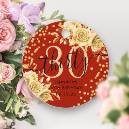 Glam Gold Red Floral Glitzer 30. Geburtstagsschrif Geschenkanhänger