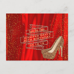 Glam Gold Red Save the Date Elegante Geburtstagspa Ankündigungspostkarte