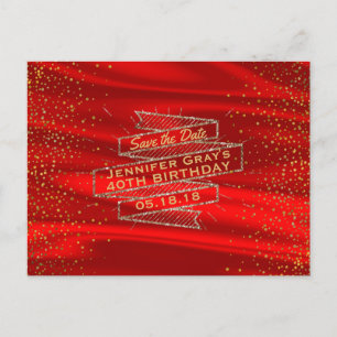 Glam Gold Red Save the Date Elegante Geburtstagspa Ankündigungspostkarte