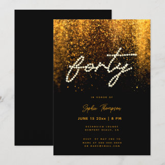 Glam Gold Rhinestones Calligraphie 40. Geburtstag Einladung