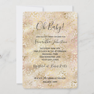 Glam Gold Rose Blush Pink Leopard Print Einladung