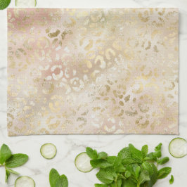 Glam Gold Rose Blush Pink Leopard Print Geschirrtuch