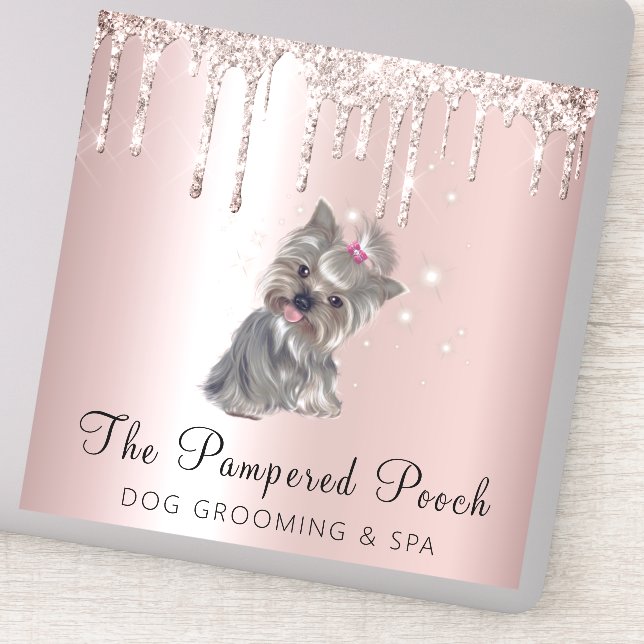 Glam Gold Rose Glitzer Tropfen Dog Grooming Servic Aufkleber (Detail)