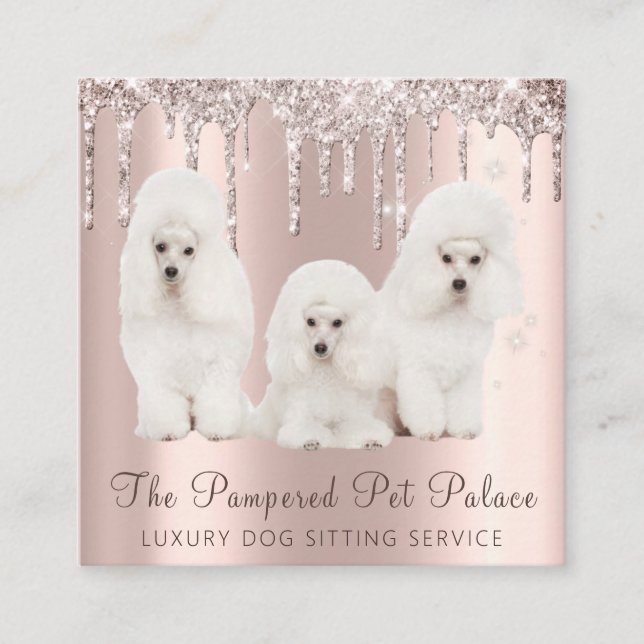 Glam Gold Rose Glitzer Tropfen Pfütze Sitzen Quadratische Visitenkarte (Vorderseite)