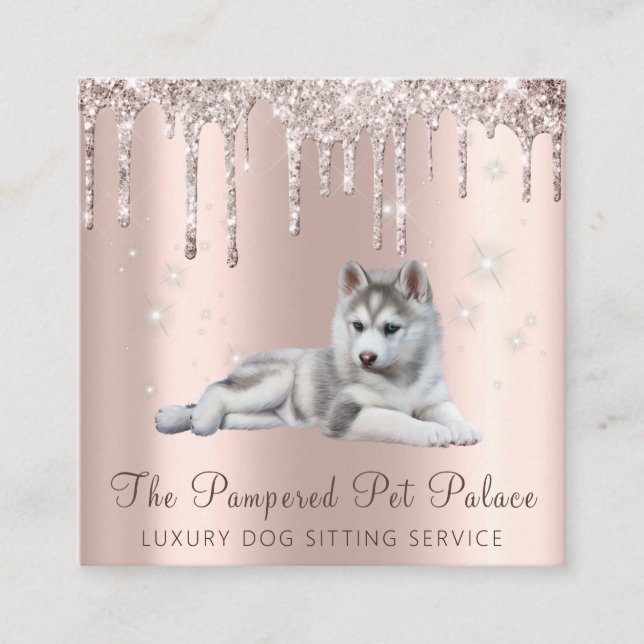 Glam Gold Rose Glitzer Tropfen Skriptsitze Quadratische Visitenkarte (Vorderseite)