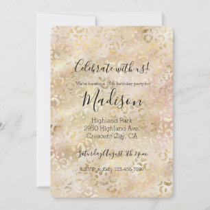 Glam Gold Rosé-Rosa Leopardenprint Einladung