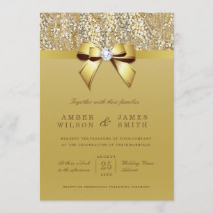 Glam Gold Sequins und Bow Wedding Einladung